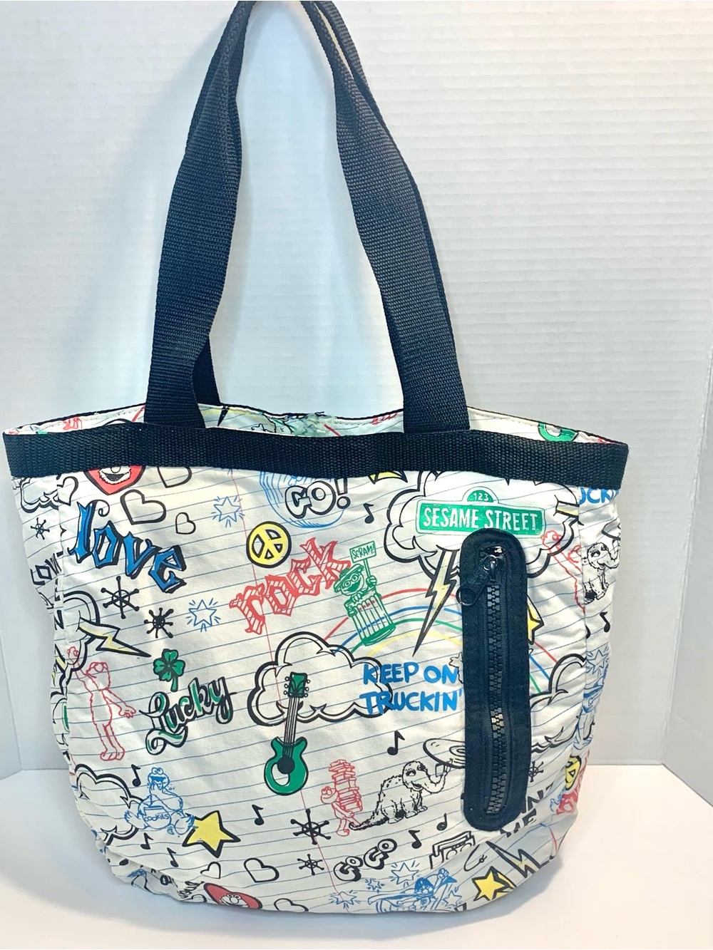 Vintage Sesame Street Music Doodles Tote Bag Elmo Cookie Monster Oscar